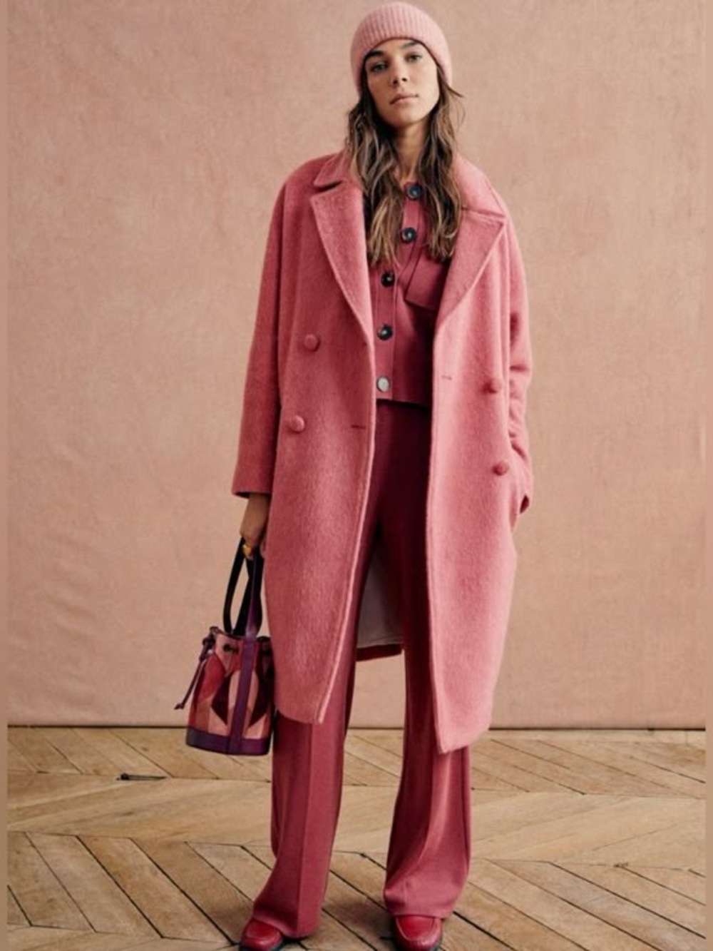 RARE Sezane pink wool Jim coat